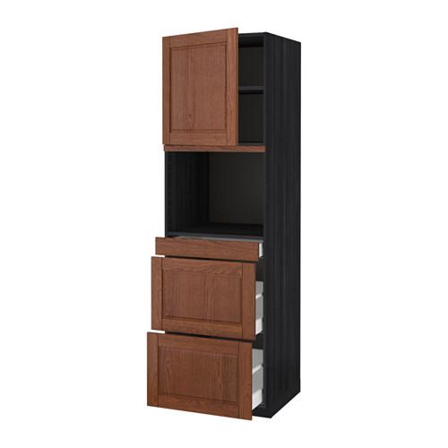 МЕТОД / МАКСИМЕРА Высокий шкаф д/СВЧ/дверца/3ящика - под дерево черный, Филипстад коричневый, 60x60x200 см
