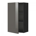 МЕТОД Шкаф навесной с полкой - под дерево черный, Рингульт глянцевый серый, 60x100 см