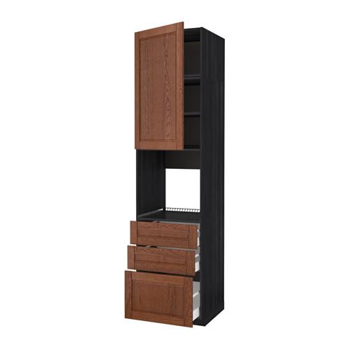 МЕТОД / МАКСИМЕРА Высокий шкаф д/духовки/дверь/3ящика - под дерево черный, Филипстад коричневый, 60x60x240 см