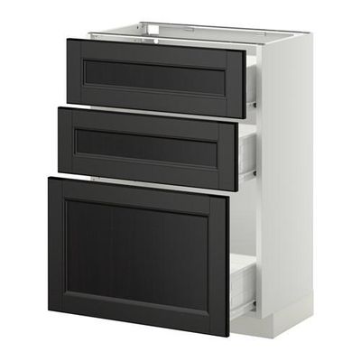 МЕТОД / ФОРВАРА Напольный шкаф с 3 ящиками - 60x37 см, Лаксарби черно-коричневый, белый МЕТОД / ФОРВАРА Напольный шкаф с 3 ящиками - 60x37 см, Лаксарби черно-коричневый, белый