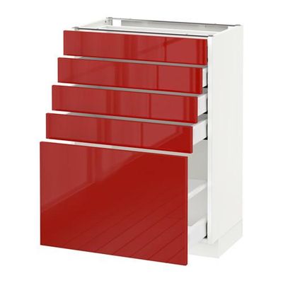 МЕТОД / МАКСИМЕРА Напольный шкаф с 5 ящиками - 60x37 см, Рингульт глянцевый красный, белый МЕТОД / МАКСИМЕРА Напольный шкаф с 5 ящиками - 60x37 см, Рингульт глянцевый красный, белый