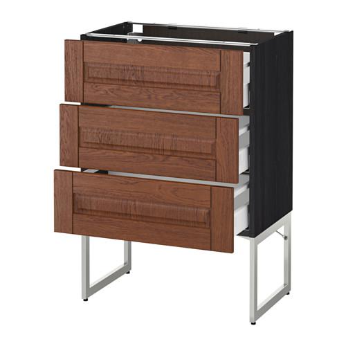 МЕТОД / МАКСИМЕРА Нплн шк 3 фрнт/3 средн ящика - под дерево черный, Филипстад коричневый, 60x37x60 см