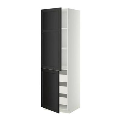 МЕТОД / ФОРВАРА Высокий шкаф+полки/3 ящика/2 дверцы - 60x60x200 см, Лаксарби черно-коричневый, белый МЕТОД / ФОРВАРА Высокий шкаф+полки/3 ящика/2 дверцы - 60x60x200 см, Лаксарби черно-коричневый, белый
