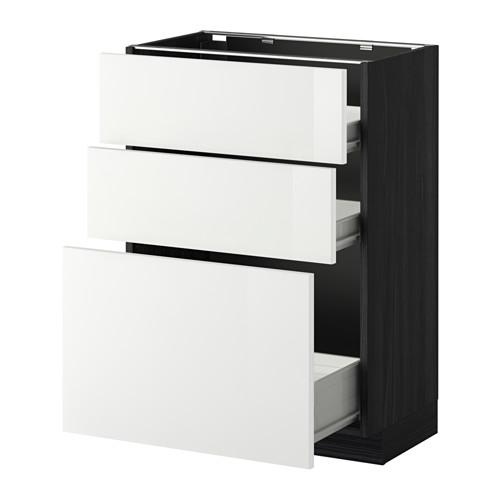 МЕТОД / ФОРВАРА Напольн шкаф 3фрнт пнл/2низк/1ср ящ - под дерево черный, Рингульт глянцевый белый, 60x37 см МЕТОД / ФОРВАРА Напольн шкаф 3фрнт пнл/2низк/1ср ящ - под дерево черный, Рингульт глянцевый белый, 60x37 см
