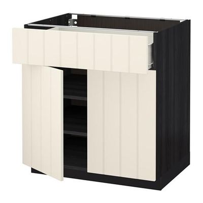 МЕТОД / ФОРВАРА Напольный шкаф+ящик/2дверцы - 80x60 см, Хитарп белый с оттенком, под дерево черный