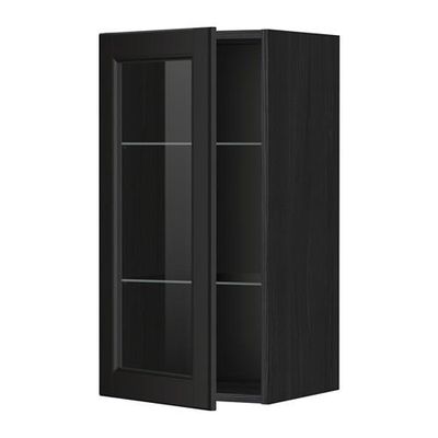 МЕТОД Навесной шкаф с полками/стекл дв - 40x80 см, Лаксарби черно-коричневый, под дерево черный МЕТОД Навесной шкаф с полками/стекл дв - 40x80 см, Лаксарби черно-коричневый, под дерево черный