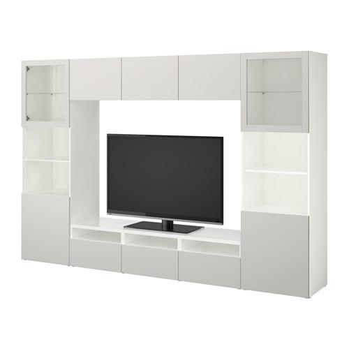 БЕСТО Шкаф для ТВ, комбин/стеклян дверцы - белый Лаппвикен/Синдвик светло-серый прозрачное стекло, направляющие ящика, плавно закр