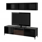 БЕСТО Шкаф для ТВ, комбин/стеклян дверцы - черно-коричневый/Сельсвикен глянцевый/коричневый прозрач стекло, направляющие ящика,нажимные БЕСТО Шкаф для ТВ, комбин/стеклян дверцы - черно-коричневый/Сельсвикен глянцевый/коричневый прозрач стекло, направляющие ящика,нажимные