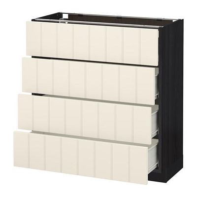 МЕТОД / ФОРВАРА Напольн шкаф 4 фронт панели/4 ящика - 80x37 см, Хитарп белый с оттенком, под дерево черный МЕТОД / ФОРВАРА Напольн шкаф 4 фронт панели/4 ящика - 80x37 см, Хитарп белый с оттенком, под дерево черный