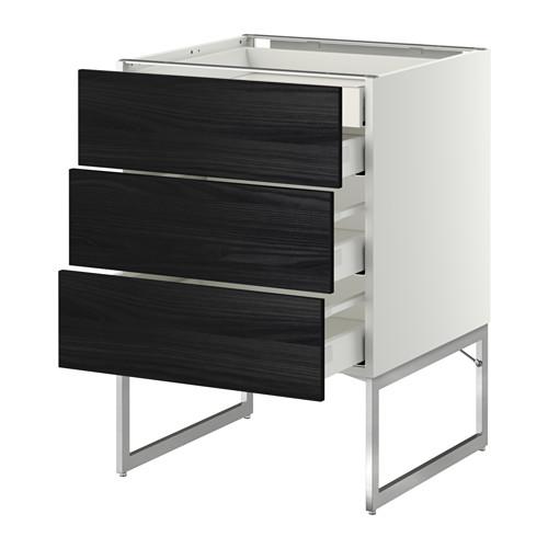 МЕТОД / МАКСИМЕРА Напольн шкаф 3фронт пнл/2низ/2ср ящ - белый, Тингсрид под дерево черный, 60x60x60 см