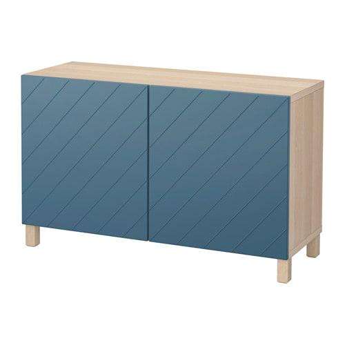 БЕСТО Комбинация для хранения с дверцами - под беленый дуб/Халлставик темно-синий