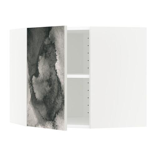 МЕТОД Угловой навесной шкаф с полками - белый, Кальвиа с печатным рисунком, 68x60 см