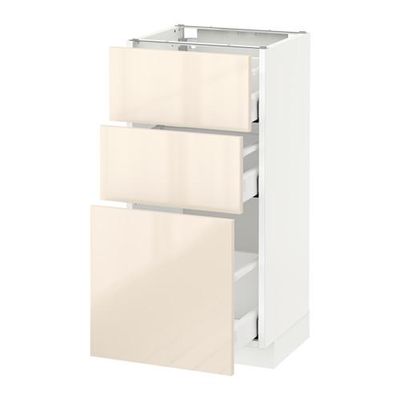 МЕТОД / МАКСИМЕРА Напольный шкаф с 3 ящиками - 40x37 см, Рингульт глянцевый кремовый, белый МЕТОД / МАКСИМЕРА Напольный шкаф с 3 ящиками - 40x37 см, Рингульт глянцевый кремовый, белый