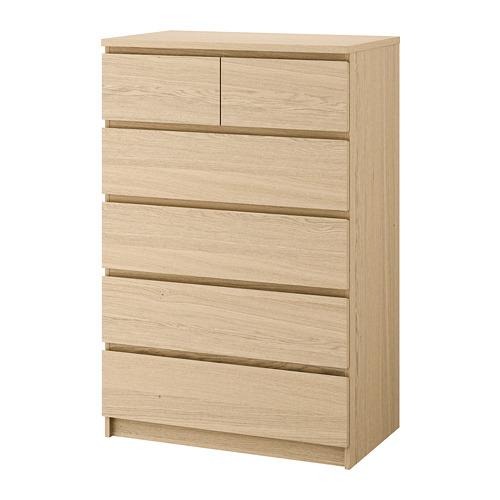 Malm Chest Of Drawers With 6 Drawers Oak Veneer Bleached 80x123