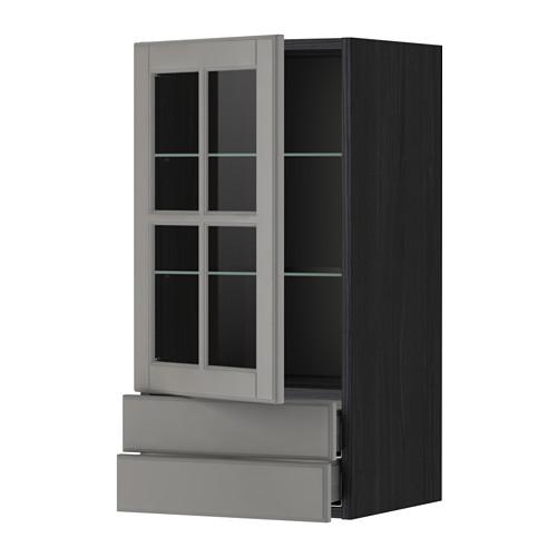 МЕТОД / МАКСИМЕРА Навесной шкаф/стекл дверца/2 ящика - под дерево черный, Будбин серый, 40x80 см МЕТОД / МАКСИМЕРА Навесной шкаф/стекл дверца/2 ящика - под дерево черный, Будбин серый, 40x80 см