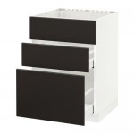 МЕТОД / МАКСИМЕРА Напольн шк п-мойку+3фрнт пнл/2ящ - белый, Кунгсбакка антрацит, 60x60 см МЕТОД / МАКСИМЕРА Напольн шк п-мойку+3фрнт пнл/2ящ - белый, Кунгсбакка антрацит, 60x60 см