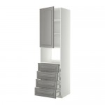 МЕТОД / МАКСИМЕРА Высок шкаф д/духовки/дверца/4ящика - белый, Будбин серый, 60x60x220 см