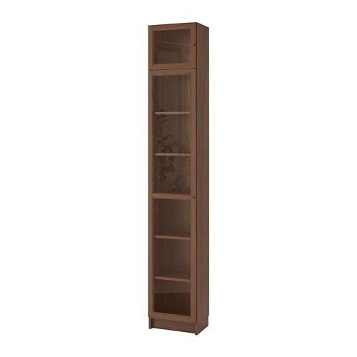 БИЛЛИ / ОКСБЕРГ Шкаф книжный со стеклянной дверью - коричневый ясеневый шпон/стекло