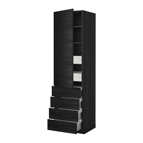 МЕТОД / ФОРВАРА Выс шкаф с плк/6 ящк/ дверц/4 фрнт - под дерево черный, Тингсрид под дерево черный, 60x60x220 см