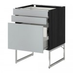 МЕТОД / ФОРВАРА Напольн шкаф 3фронт пнл/2низ/2ср ящ - 60x60x60 см, Веддинге серый, под дерево черный МЕТОД / ФОРВАРА Напольн шкаф 3фронт пнл/2низ/2ср ящ - 60x60x60 см, Веддинге серый, под дерево черный