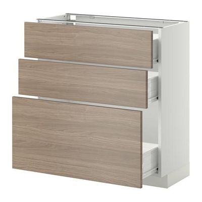 МЕТОД / ФОРВАРА Напольный шкаф с 3 ящиками - 80x37 см, Брокхульт под грецкий орех светло-серый, белый МЕТОД / ФОРВАРА Напольный шкаф с 3 ящиками - 80x37 см, Брокхульт под грецкий орех светло-серый, белый