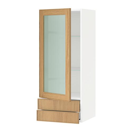 МЕТОД / МАКСИМЕРА Навесной шкаф/стекл дверца/2 ящика - белый, Экестад дуб, 40x100 см МЕТОД / МАКСИМЕРА Навесной шкаф/стекл дверца/2 ящика - белый, Экестад дуб, 40x100 см