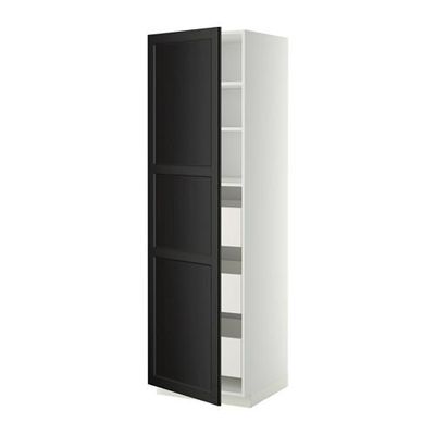 МЕТОД / МАКСИМЕРА Высокий шкаф с ящиками - 60x60x200 см, Лаксарби черно-коричневый, белый