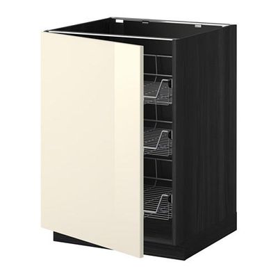 МЕТОД Напольный шкаф с проволочн ящиками - 60x60 см, Рингульт глянцевый кремовый, под дерево черный МЕТОД Напольный шкаф с проволочн ящиками - 60x60 см, Рингульт глянцевый кремовый, под дерево черный