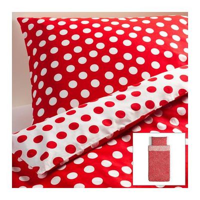 СТЕНКЛЁВЕР Пододеяльник и 1 наволочка - белый/красный, 150x200/50x70 см