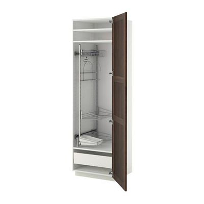 МЕТОД / МАКСИМЕРА Выс шк с отд д/акс д/убрк - 60x60x200 см, Эдсерум под дерево коричневый, белый