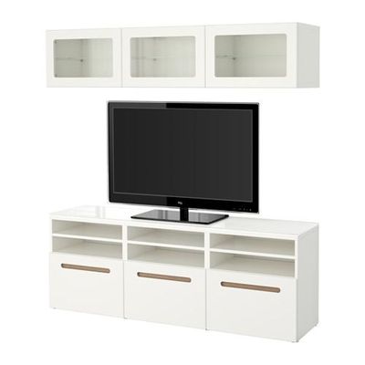 БЕСТО Шкаф для ТВ, комбин/стеклян дверцы - направляющие ящика, плавно закр, Марвикен белый прозрачное стекло