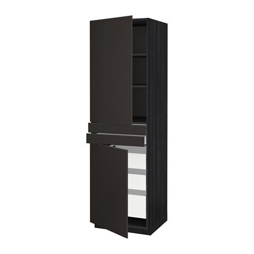 МЕТОД / МАКСИМЕРА Высок шкаф+полки/5ящк/2дверцы/2фрнт - под дерево черный, Кунгсбакка антрацит, 60x60x200 см