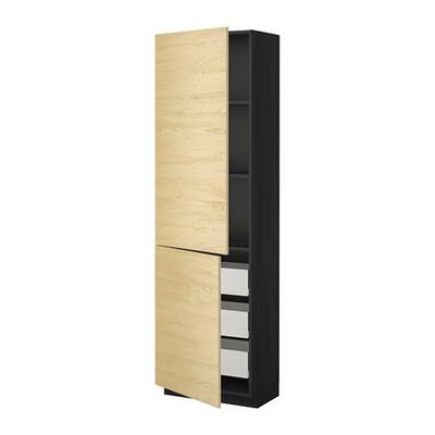 МЕТОД / ФОРВАРА Высокий шкаф+полки/3 ящика/2 дверцы - 60x37x200 см, Тингсрид под березу, под дерево черный МЕТОД / ФОРВАРА Высокий шкаф+полки/3 ящика/2 дверцы - 60x37x200 см, Тингсрид под березу, под дерево черный