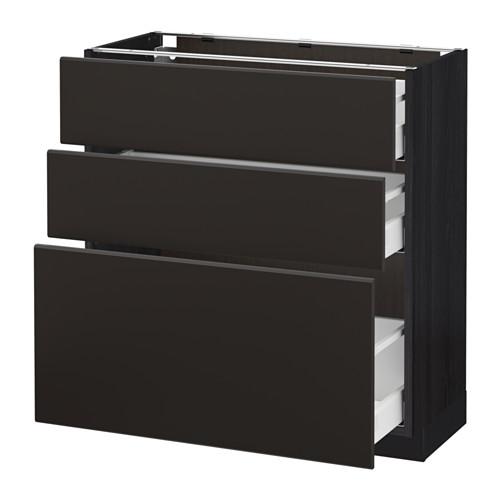 МЕТОД / МАКСИМЕРА Напольный шкаф с 3 ящиками - под дерево черный, Кунгсбакка антрацит, 80x37 см МЕТОД / МАКСИМЕРА Напольный шкаф с 3 ящиками - под дерево черный, Кунгсбакка антрацит, 80x37 см