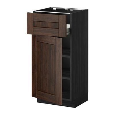 МЕТОД / ФОРВАРА Напольн шкаф с полкой/ящиком/дверью - под дерево черный, Эдсерум под дерево коричневый, 40x37 см МЕТОД / ФОРВАРА Напольн шкаф с полкой/ящиком/дверью - под дерево черный, Эдсерум под дерево коричневый, 40x37 см