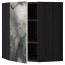 МЕТОД Угловой навесной шкаф с полками - под дерево черный, Кальвиа с печатным рисунком, 68x80 см