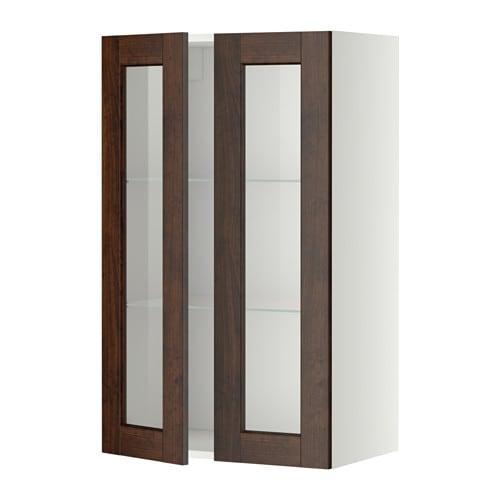 МЕТОД Навесной шкаф с полками/2 стекл дв - белый, Эдсерум под дерево коричневый, 60x100 см МЕТОД Навесной шкаф с полками/2 стекл дв - белый, Эдсерум под дерево коричневый, 60x100 см