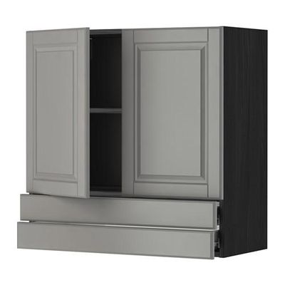 МЕТОД / ФОРВАРА Навесной шкаф/2дверцы/2ящика - 80x80 см, Будбин серый, под дерево черный