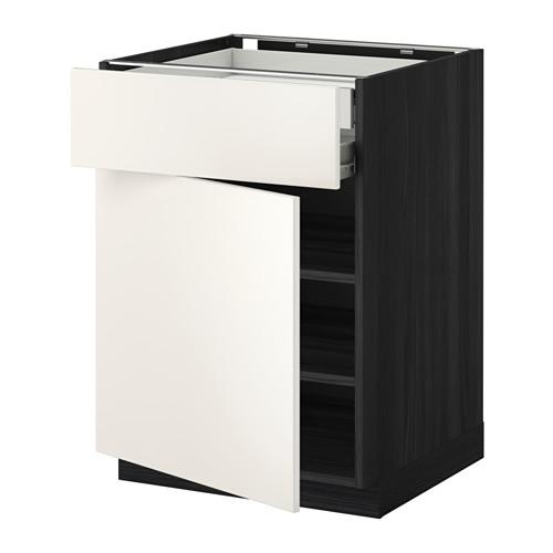 МЕТОД / ФОРВАРА Напольн шкаф двр/фр пнл/плк/2низ ящ - под дерево черный, Веддинге белый, 60x60 см