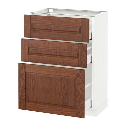 МЕТОД / МАКСИМЕРА Напольный шкаф с 3 ящиками - белый, Филипстад коричневый, 60x37 см