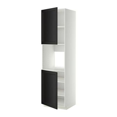 МЕТОД Высок шкаф д/духовки/2дверцы/полки - 60x60x220 см, Лаксарби черно-коричневый, белый