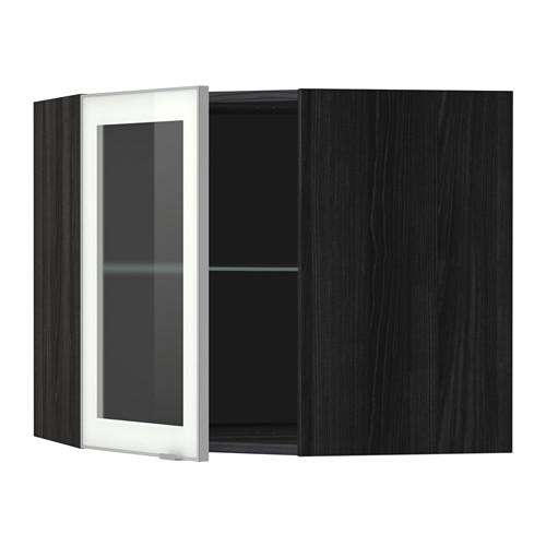 МЕТОД Углов навесн шк с полками/сткл дв - под дерево черный, Ютис матовое стекло/алюминий, 68x60 см МЕТОД Углов навесн шк с полками/сткл дв - под дерево черный, Ютис матовое стекло/алюминий, 68x60 см