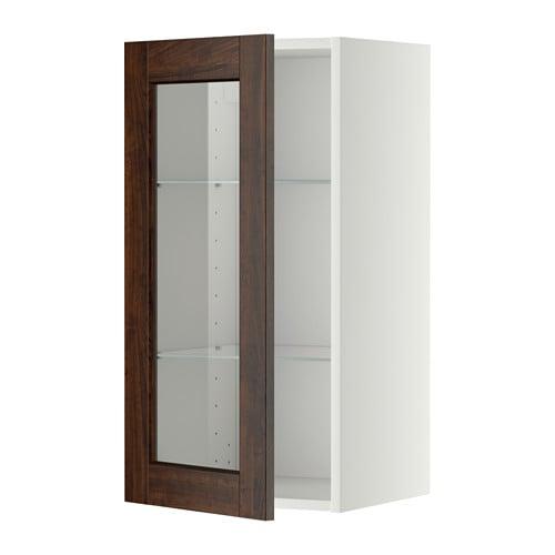 МЕТОД Навесной шкаф с полками/стекл дв - белый, Эдсерум под дерево коричневый, 40x80 см МЕТОД Навесной шкаф с полками/стекл дв - белый, Эдсерум под дерево коричневый, 40x80 см