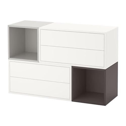 ЭКЕТ Комбинация настенных шкафов - белый/светло-серый/темно-серый