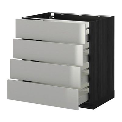 МЕТОД / МАКСИМЕРА Напольн шкаф 4 фронт панели/4 ящика - 80x60 см, Гревста нержавеющ сталь, под дерево черный МЕТОД / МАКСИМЕРА Напольн шкаф 4 фронт панели/4 ящика - 80x60 см, Гревста нержавеющ сталь, под дерево черный