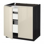 МЕТОД / МАКСИМЕРА Напольный шкаф с 2дверцами/3ящиками - под дерево черный, Воксторп глянцевый светло-бежевый