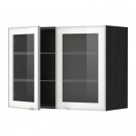 МЕТОД Навесной шкаф с полками/2 стекл дв - под дерево черный, Ютис матовое стекло/алюминий, 80x60 см