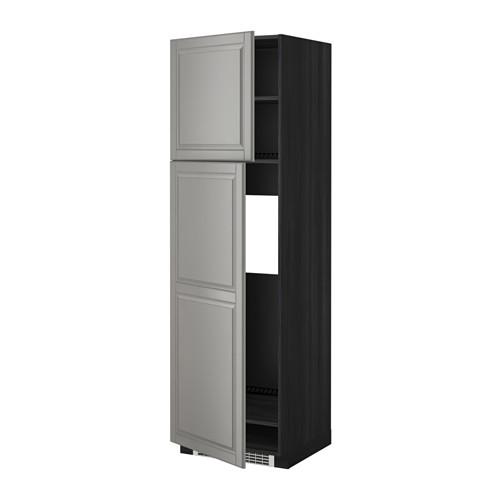 МЕТОД Высокий шкаф д/холодильника/2дверцы - под дерево черный, Будбин серый, 60x60x200 см
