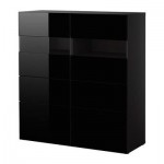 БЕСТО Комб для хран с дверц/ящ - черно-коричневый/глянцевый черный