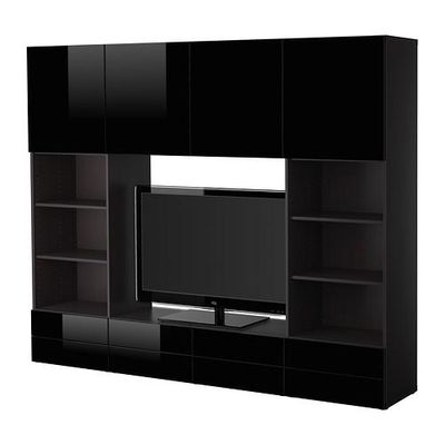 БЕСТО Шкаф для ТВ, комбинация - черно-коричневый/глянцевый черный
